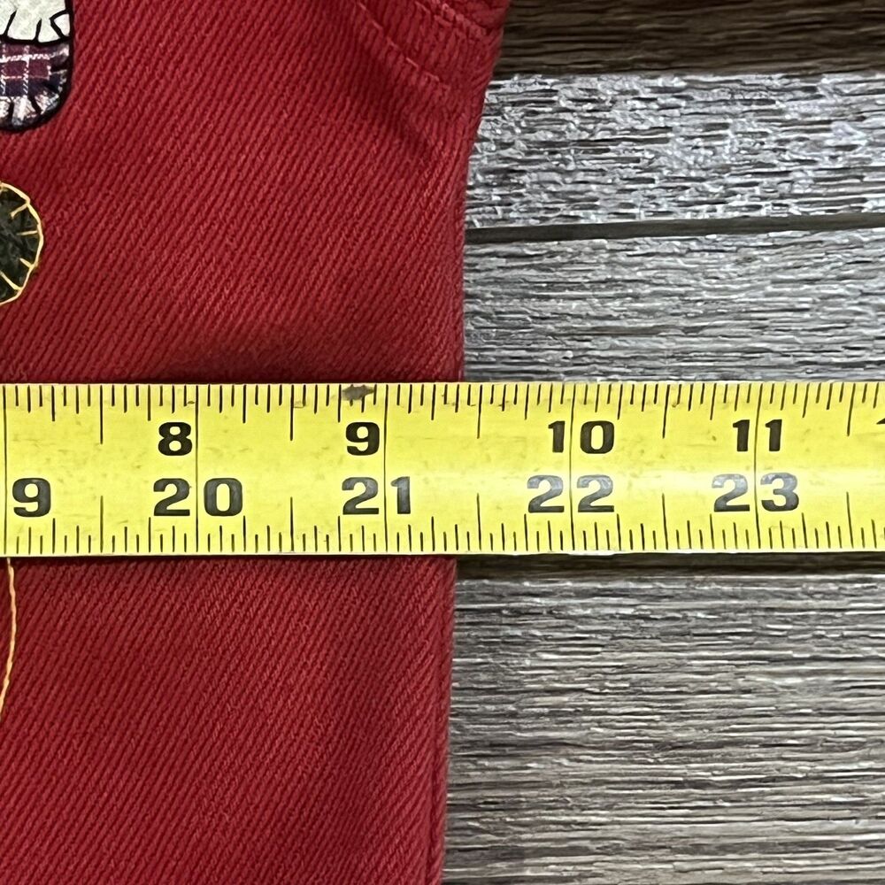 Vintage 80s Sun Belt Denim Red Cotton Jacket Folk Appliqué Live Laugh Love USA M - Picture 9 of 10